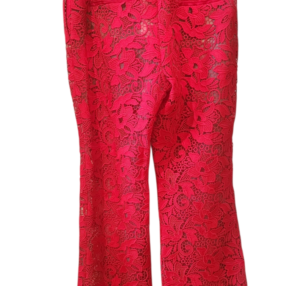 Mango Red Lace Wide Leg Pants - Picture 6 of 10